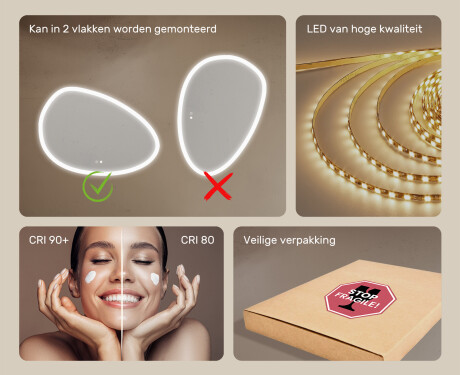 Onregelmatig spiegel met verlichting, 114×84 cm, tweekleurig, touch‑schakelaar, verwarmingsmat #6