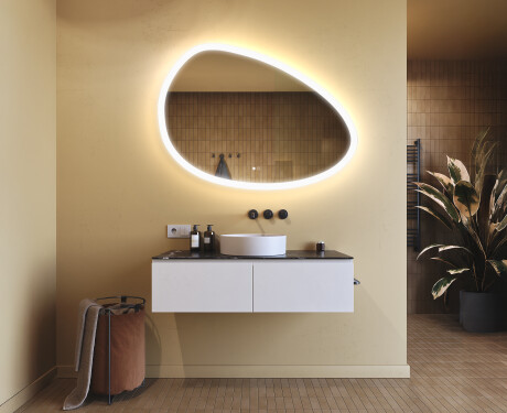 Onregelmatig spiegel met verlichting, 114×84 cm, tweekleurig, touch‑schakelaar, verwarmingsmat #9