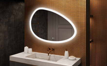 Onregelmatig spiegel met verlichting, 114×84 cm, tweekleurig, touch‑schakelaar, verwarmingsmat