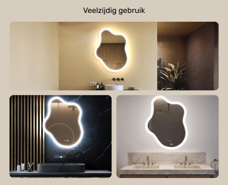 Onregelmatig spiegel met verlichting, 74×94 cm, tweekleurig, touch‑schakelaar, verwarmingsmat #2
