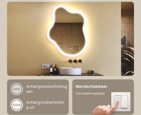 Onregelmatig spiegel met verlichting, 74×94 cm, tweekleurig, touch‑schakelaar, verwarmingsmat #4