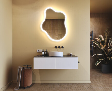 Onregelmatig spiegel met verlichting, 74×94 cm, tweekleurig, touch‑schakelaar, verwarmingsmat #9