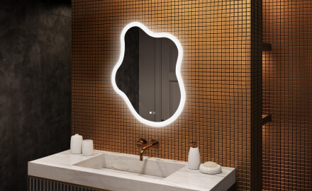 Onregelmatig spiegel met verlichting, 74×94 cm, tweekleurig, touch‑schakelaar, verwarmingsmat