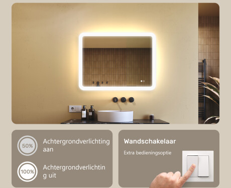 Afgeronde badkamerspiegel met LED-verlichting, 80×60 cm, tweekleurig, touch‑schakelaar, verwarmingsmat #4