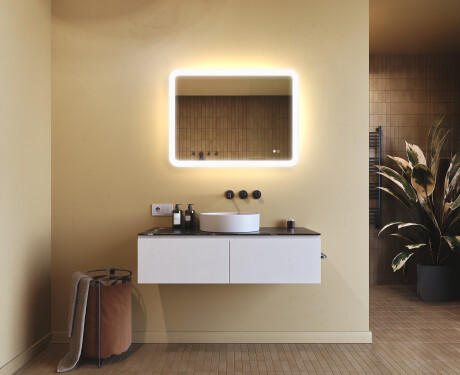 Afgeronde badkamerspiegel met LED-verlichting, 80×60 cm, tweekleurig, touch‑schakelaar, verwarmingsmat #9