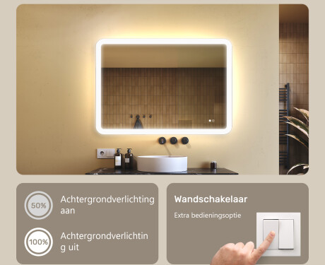 Afgeronde badkamerspiegel met LED‑verlichting, 100×70 cm, tweekleurig, touch‑schakelaar, verwarmingsmat #4