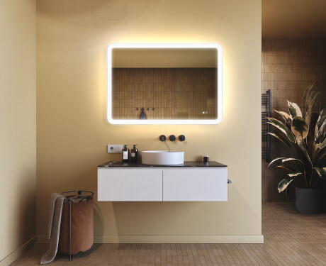 Afgeronde badkamerspiegel met LED‑verlichting, 100×70 cm, tweekleurig, touch‑schakelaar, verwarmingsmat #9