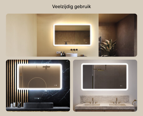 Afgeronde badkamerspiegel met LED‑verlichting, 120×70 cm, tweekleurig, touch‑schakelaar, verwarmingsmat #2