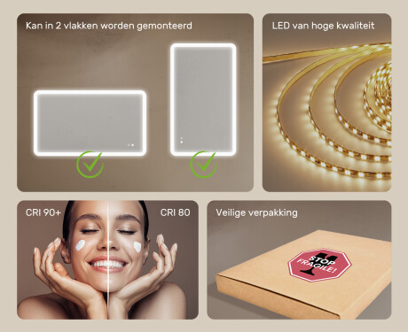 Afgeronde badkamerspiegel met LED‑verlichting, 120×70 cm, tweekleurig, touch‑schakelaar, verwarmingsmat #6