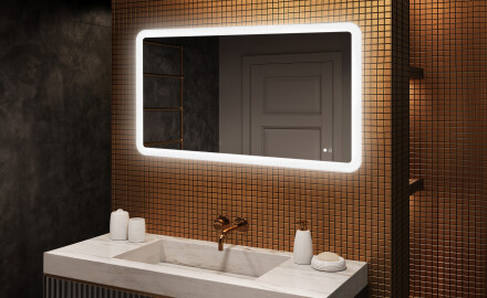 Afgeronde badkamerspiegel met LED‑verlichting, 120×70 cm, tweekleurig, touch‑schakelaar, verwarmingsmat