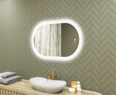 Verlicht badkamerspiegel, 80×50 cm, tweekleurig, touch‑schakelaar, verwarmingsmat