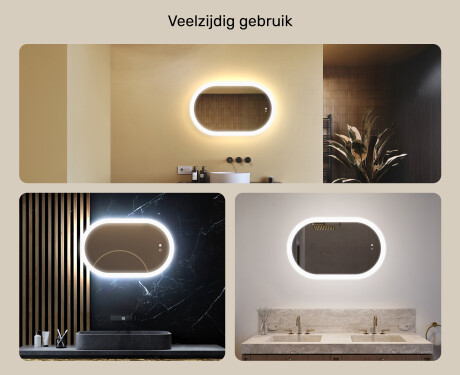 Verlicht badkamerspiegel, 80×50 cm, tweekleurig, touch‑schakelaar, verwarmingsmat #2