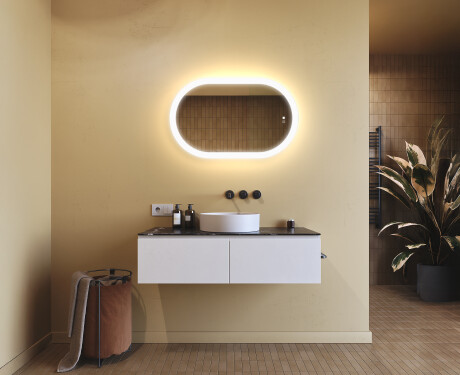 Verlicht badkamerspiegel, 80×50 cm, tweekleurig, touch‑schakelaar, verwarmingsmat #9