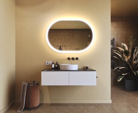 Verlicht badkamerspiegel, 100×70 cm, tweekleurig, touch‑schakelaar, verwarmingsmat #9