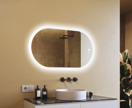Verlicht badkamerspiegel, 120×70 cm, tweekleurig, touch‑schakelaar, verwarmingsmat
