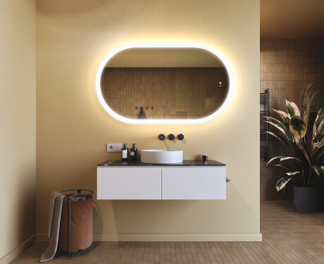 Verlicht badkamerspiegel, 120×70 cm, tweekleurig, touch‑schakelaar, verwarmingsmat #9