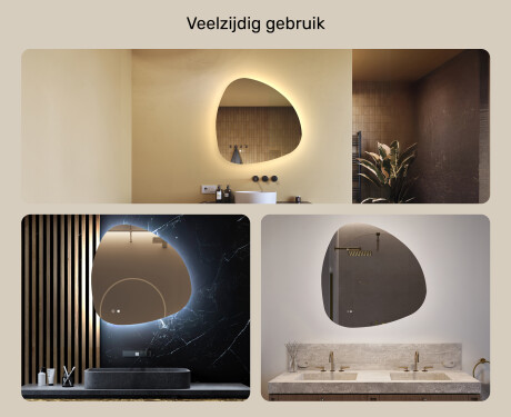 Onregelmatig spiegel met verlichting, 84×84 cm, tweekleurig, touch‑schakelaar, verwarmingsmat #2