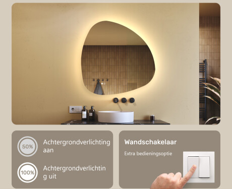 Onregelmatig spiegel met verlichting, 84×84 cm, tweekleurig, touch‑schakelaar, verwarmingsmat #4
