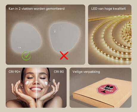 Onregelmatig spiegel met verlichting, 84×84 cm, tweekleurig, touch‑schakelaar, verwarmingsmat #6