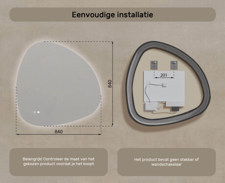 Onregelmatig spiegel met verlichting, 84×84 cm, tweekleurig, touch‑schakelaar, verwarmingsmat #8