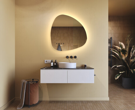 Onregelmatig spiegel met verlichting, 84×84 cm, tweekleurig, touch‑schakelaar, verwarmingsmat #9