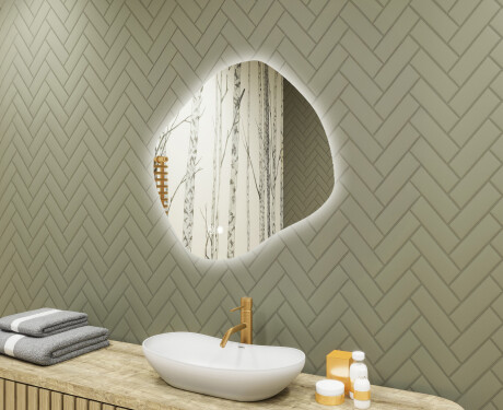 Badkamerspiegel met verlichting, 84×74 cm, tweekleurig, touch‑schakelaar, verwarmingsmat