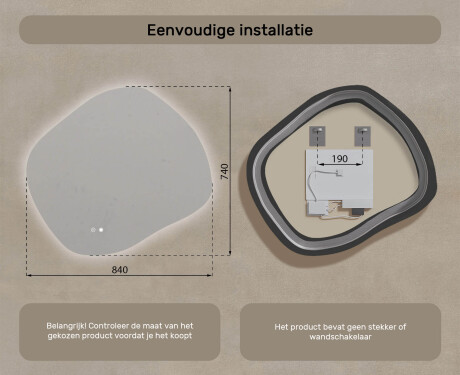 Badkamerspiegel met verlichting, 84×74 cm, tweekleurig, touch‑schakelaar, verwarmingsmat #8