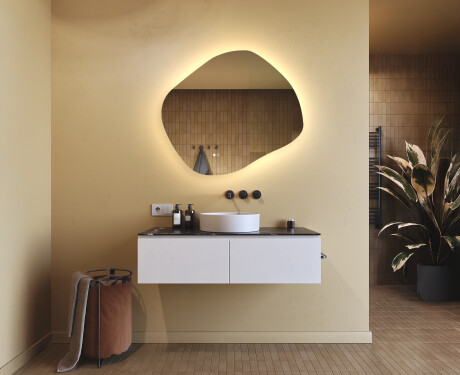 Badkamerspiegel met verlichting, 84×74 cm, tweekleurig, touch‑schakelaar, verwarmingsmat #9