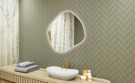 Badkamerspiegel met verlichting, 84×74 cm, tweekleurig, touch‑schakelaar, verwarmingsmat