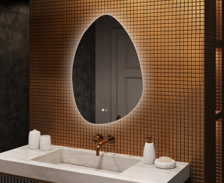 Onregelmatig spiegel met verlichting, 64×94 cm, tweekleurig, touch‑schakelaar, verwarmingsmat