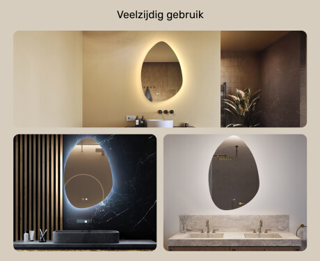 Onregelmatig spiegel met verlichting, 64×94 cm, tweekleurig, touch‑schakelaar, verwarmingsmat #2