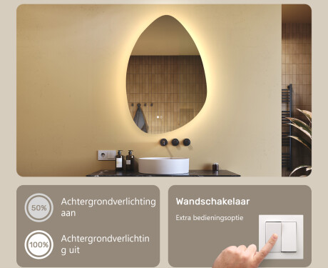 Onregelmatig spiegel met verlichting, 64×94 cm, tweekleurig, touch‑schakelaar, verwarmingsmat #4