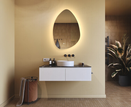 Onregelmatig spiegel met verlichting, 64×94 cm, tweekleurig, touch‑schakelaar, verwarmingsmat #9