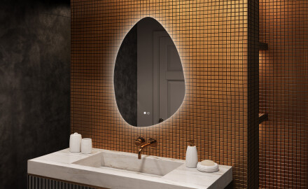 Onregelmatig spiegel met verlichting, 64×94 cm, tweekleurig, touch‑schakelaar, verwarmingsmat