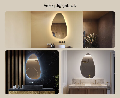 Onregelmatig spiegel met verlichting, 64×104 cm, tweekleurig, touch‑schakelaar, verwarmingsmat #2