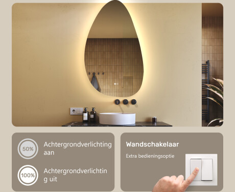 Onregelmatig spiegel met verlichting, 64×104 cm, tweekleurig, touch‑schakelaar, verwarmingsmat #4