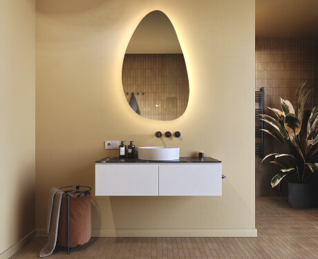 Onregelmatig spiegel met verlichting, 64×104 cm, tweekleurig, touch‑schakelaar, verwarmingsmat #9