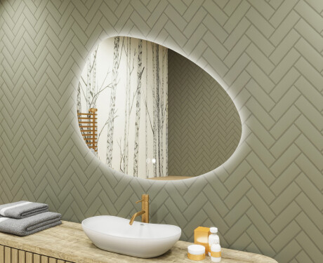 Onregelmatig spiegel met verlichting, 114×84 cm, tweekleurig, touch‑schakelaar, verwarmingsmat