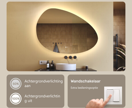 Onregelmatig spiegel met verlichting, 114×84 cm, tweekleurig, touch‑schakelaar, verwarmingsmat #4