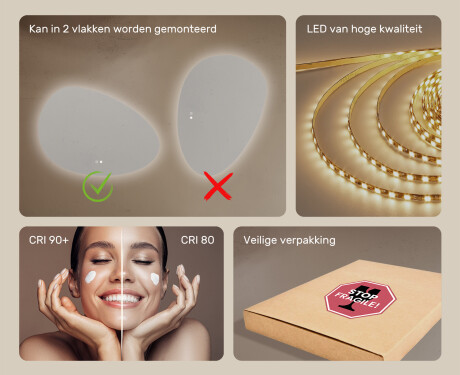 Onregelmatig spiegel met verlichting, 114×84 cm, tweekleurig, touch‑schakelaar, verwarmingsmat #6