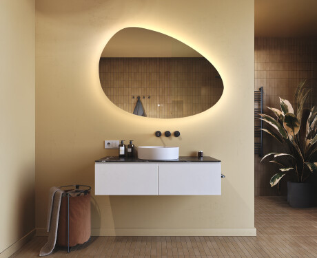 Onregelmatig spiegel met verlichting, 114×84 cm, tweekleurig, touch‑schakelaar, verwarmingsmat #9