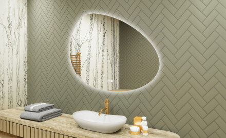 Onregelmatig spiegel met verlichting, 114×84 cm, tweekleurig, touch‑schakelaar, verwarmingsmat