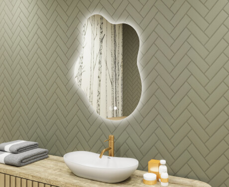 Onregelmatig spiegel met verlichting, 74×94 cm, tweekleurig, touch‑schakelaar, verwarmingsmat