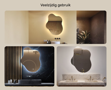 Onregelmatig spiegel met verlichting, 74×94 cm, tweekleurig, touch‑schakelaar, verwarmingsmat #2