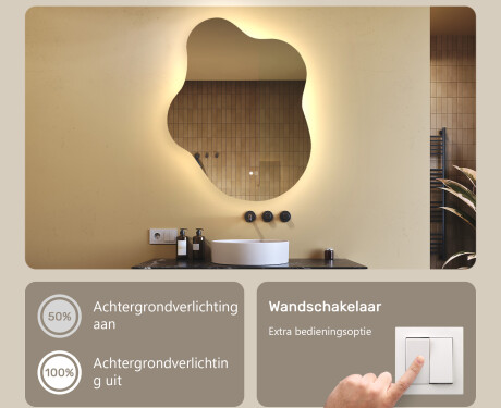 Onregelmatig spiegel met verlichting, 74×94 cm, tweekleurig, touch‑schakelaar, verwarmingsmat #4