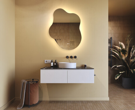 Onregelmatig spiegel met verlichting, 74×94 cm, tweekleurig, touch‑schakelaar, verwarmingsmat #9