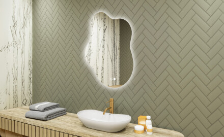 Onregelmatig spiegel met verlichting, 74×94 cm, tweekleurig, touch‑schakelaar, verwarmingsmat