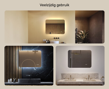 Afgeronde badkamerspiegel met LED-verlichting, 80×60 cm, tweekleurig, touch‑schakelaar, verwarmingsmat #2