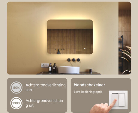 Afgeronde badkamerspiegel met LED-verlichting, 80×60 cm, tweekleurig, touch‑schakelaar, verwarmingsmat #4