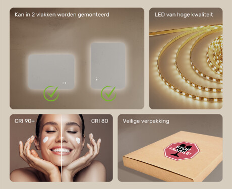 Afgeronde badkamerspiegel met LED-verlichting, 80×60 cm, tweekleurig, touch‑schakelaar, verwarmingsmat #6